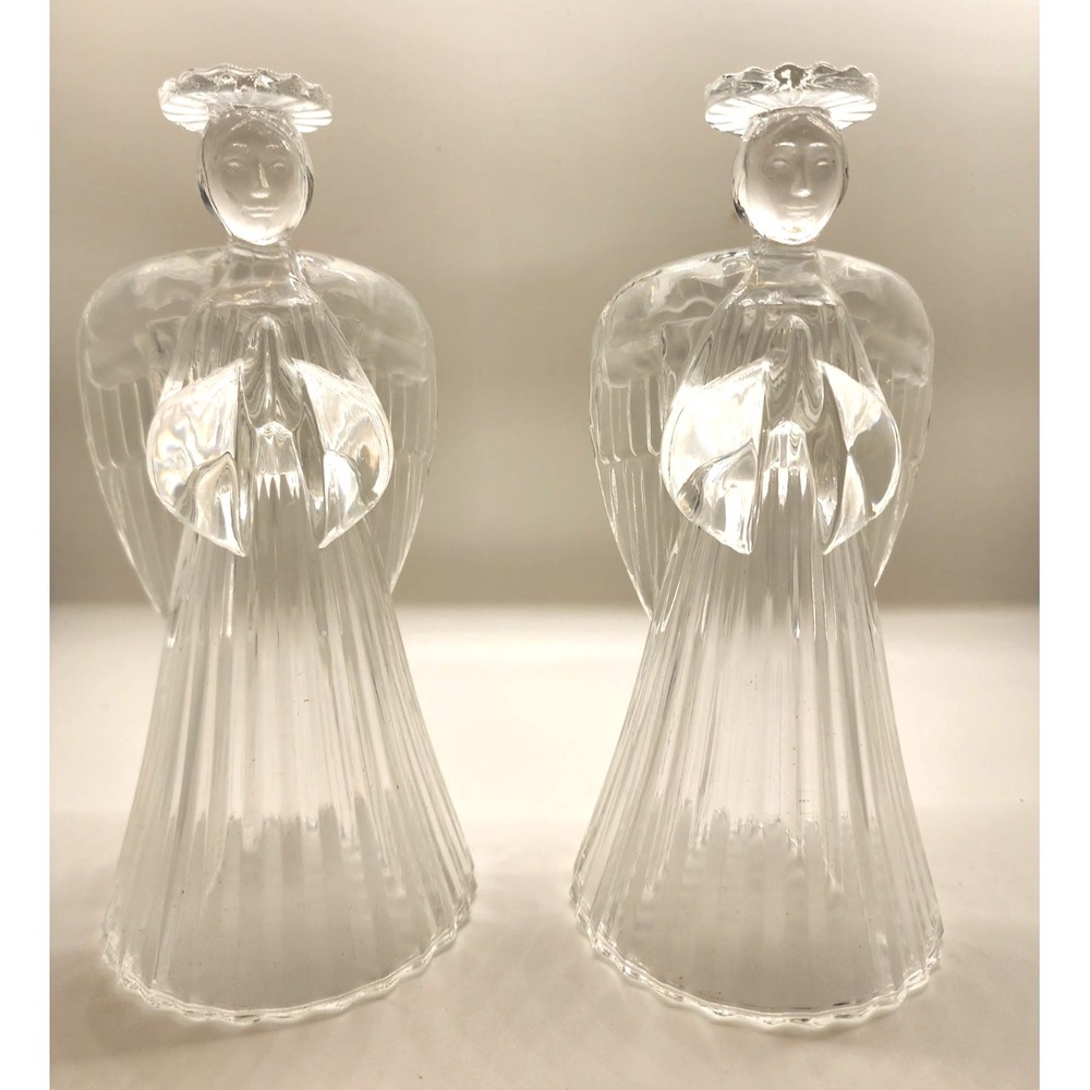 Vintage Avon Glowing Angel 24% Lead Crystal Candlesticks holders 1992